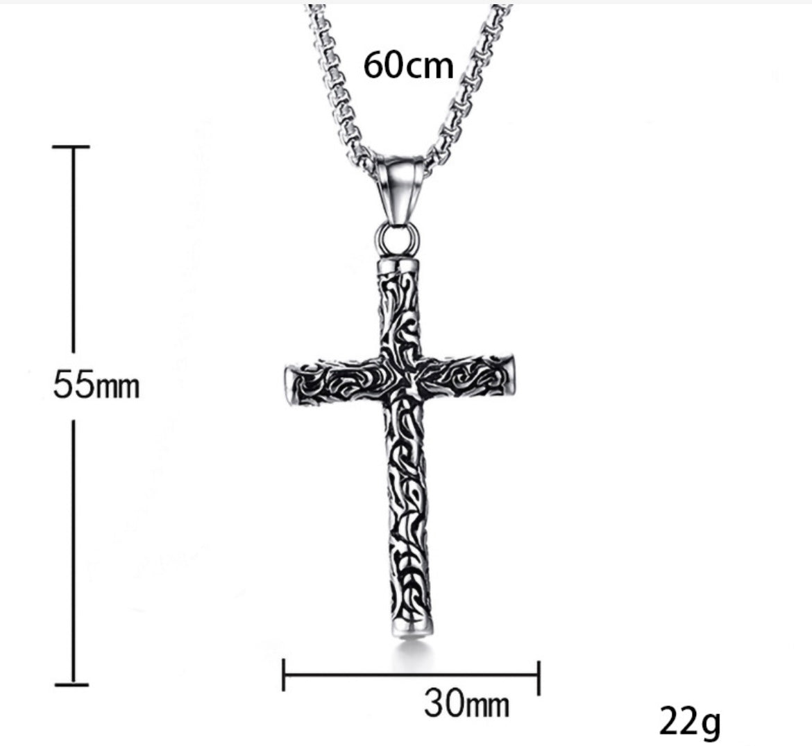 Vintage Carved Cross Necklace