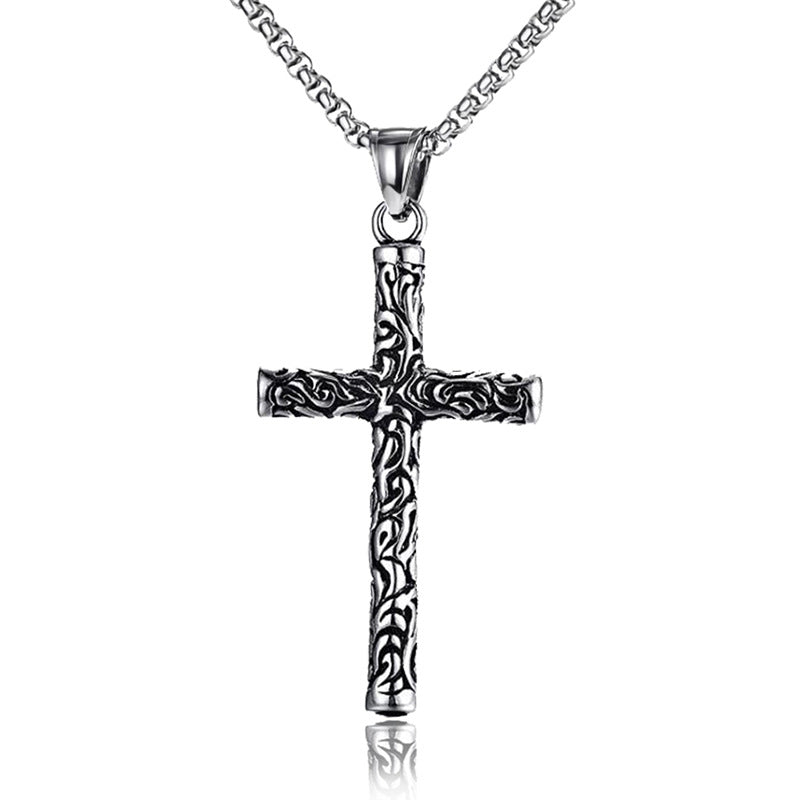 Carved Vintage Cross Pendant Necklace