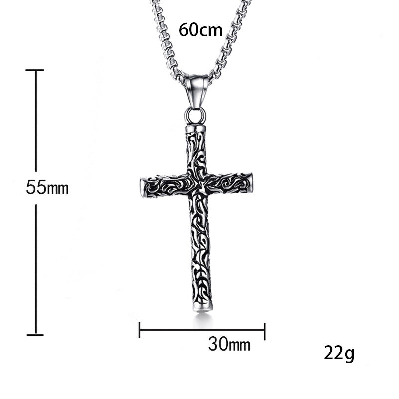 Carved Vintage Cross Pendant Necklace