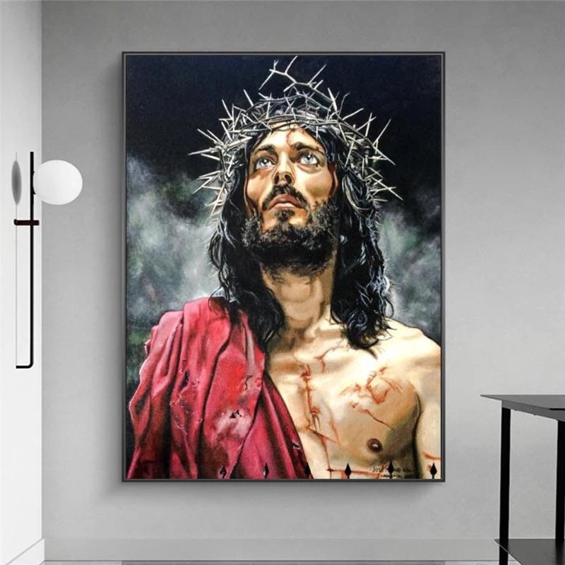 Abstract Portrait Art Of Jesus Canvas Painting On Wall